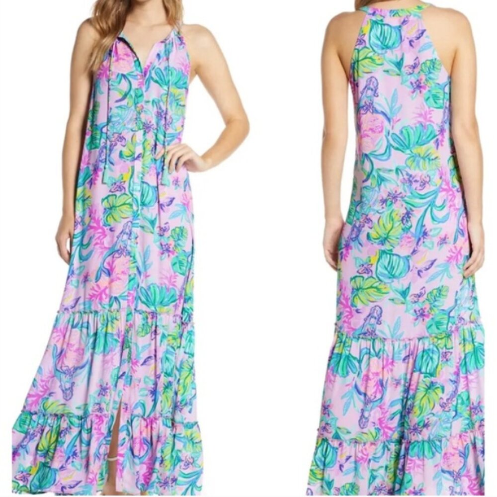 Lilly Pulitzer Luliana Maxi Dress Amethyst Tint Mermaid in the Shade XS - Picture 2 of 13